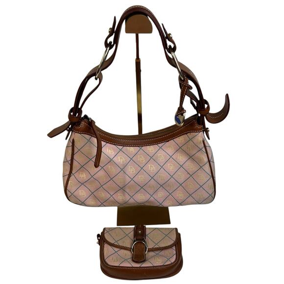 DOONEY BOURKE Vtg Y2K Small Hobo Style Handbag Pink Matching Wallet Leather Trim - Picture 1 of 16